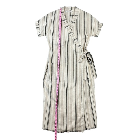 Hansen & Gretel | Linen Blend Striped Short Sleeve Midi Length Wrap Dress - Picture 12 of 12